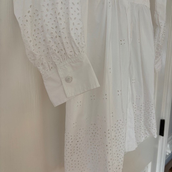 ULLA JOHNSON Gemma Shirt Dress Cowrie White Eyelet Statement Colla Size 6 Medium - Picture 8 of 16